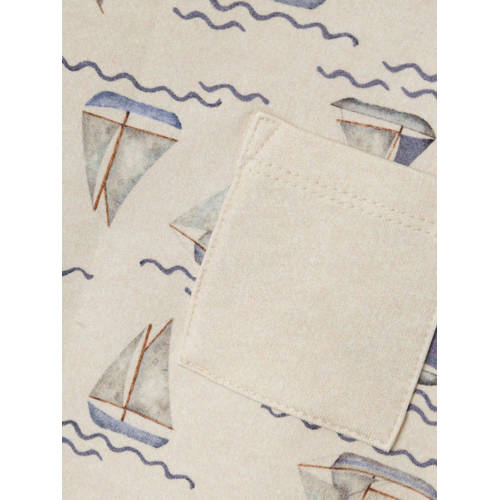 Name it MINI sweater NMMFALK met all over print beige blauw Jongens Katoen Ronde hals 104