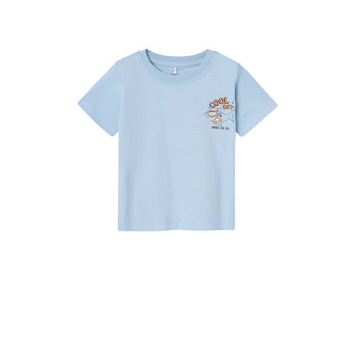 NAME IT MINI baby T-shirt NMMVELIX met backprint lichtblauw Jongens Katoen Ronde hals
