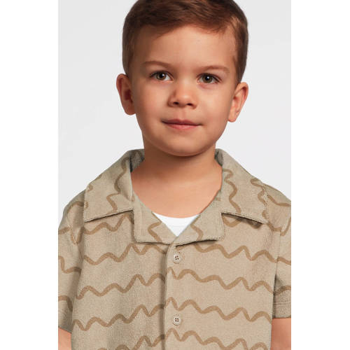 name it MINI badstof overhemd NMMFELO met all over print lichtzand beige 80