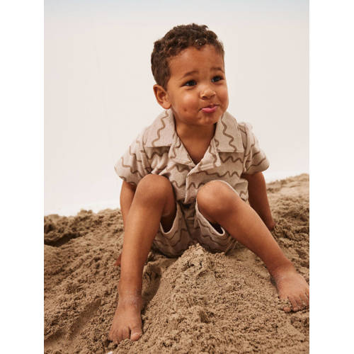 name it MINI badstof overhemd NMMFELO met all over print lichtzand beige 80