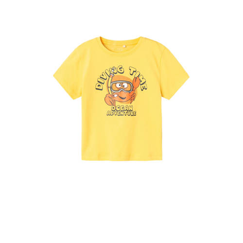 NAME IT MINI T-shirt NMMVAGNO met printopdruk geel Jongens Katoen Ronde hals