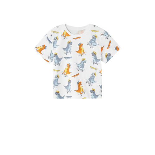 NAME IT MINI T-shirt NMMVALTHER met all over print wit/multicolor Jongens Biologisch katoen Ronde hals