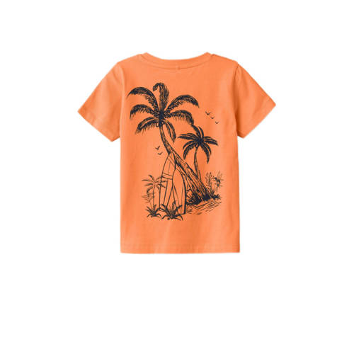 name it MINI T-shirt NMMFOLE met backprint oranje Jongens Stretchkatoen Ronde hals 86