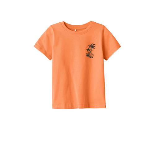 NAME IT MINI T-shirt NMMFOLE met backprint oranje Jongens Stretchkatoen Ronde hals