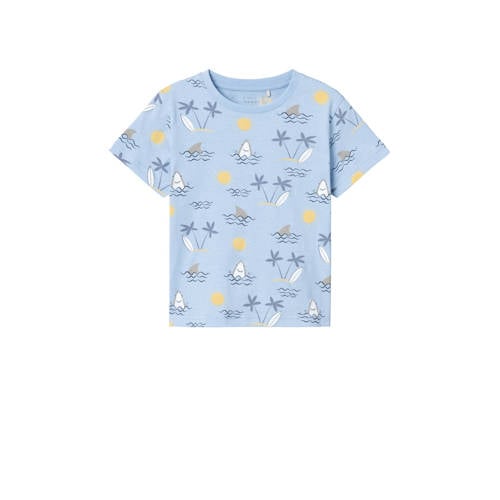 NAME IT MINI T-shirt NMMVALTHER met all over print lichtblauw/geel/wit Jongens Katoen Ronde hals