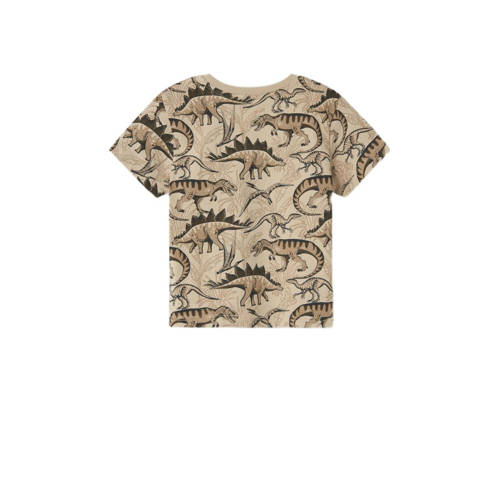 Name it MINI T-shirt NMMVALTHER met all over print lichtzand Beige Jongens Biologisch katoen Ronde hals 104