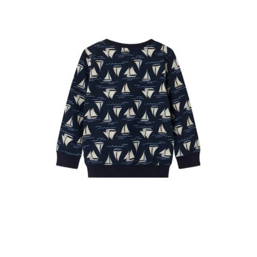 name it MINI sweater NMMFALK met all over print donkerblauw beige Jongens Katoen Ronde hals 80