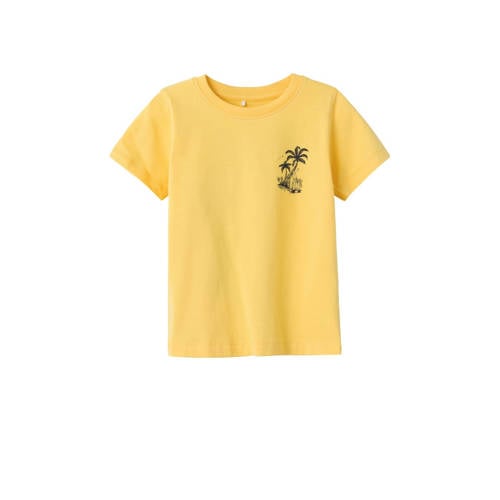 NAME IT MINI T-shirt NMMFOLE met backprint geel Jongens Stretchkatoen Ronde hals