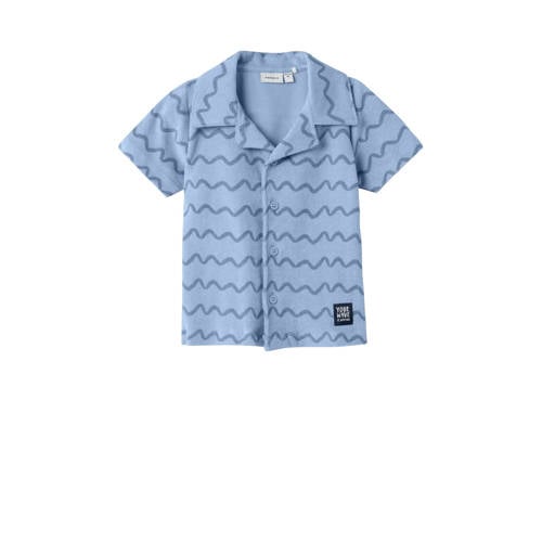 NAME IT MINI badstof overhemd NMMFELO met all over print lichtblauw/blauw