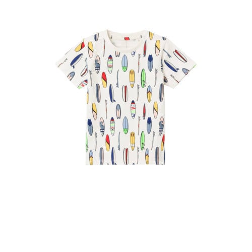 NAME IT MINI T-shirt NMMFLYNE met all over print offwhite/multicolor Wit Jongens Biologisch katoen Ronde hals