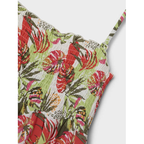 name it KIDS maxi jurk NKFVINAYA met all over print felroze groen wit Meisjes Polyester Ronde hals 116