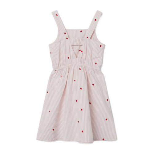 name it KIDS jurk NKFFAHEART met hartjes en open detail lichtroze wit Meisjes Katoen Ronde hals 134