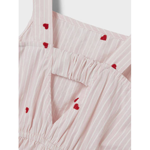 Name it KIDS jurk NKFFAHEART met hartjes en open detail lichtroze wit Meisjes Katoen Ronde hals 134