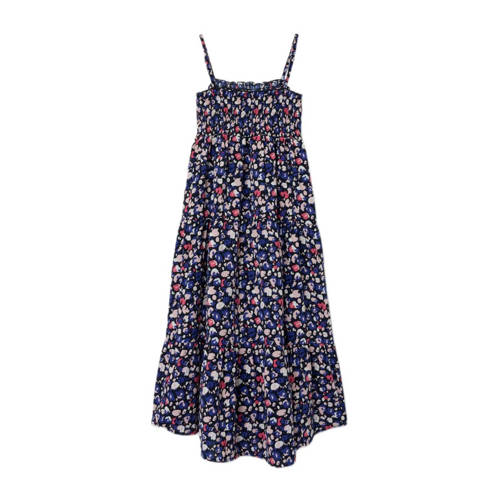 name it KIDS maxi jurk NKFVINAYA met all over print donkerblauw roze wit Meisjes Polyester Ronde hals 116