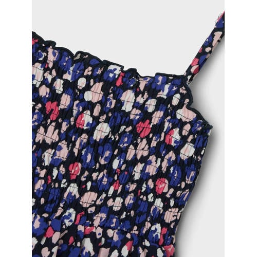 name it KIDS maxi jurk NKFVINAYA met all over print donkerblauw roze wit Meisjes Polyester Ronde hals 116