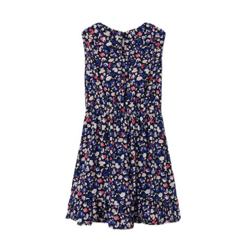 name it KIDS jurk NKFVINAYA met all over print en volant donkerblauw roze wit Meisjes Polyester Ronde hals 116