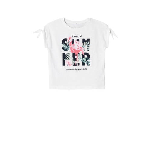 NAME IT KIDS T-shirt NKFVEET met printopdruk wit Meisjes Katoen Ronde hals