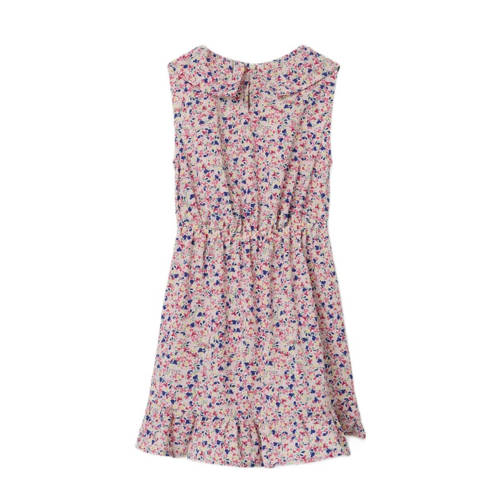 name it KIDS jurk NKFVINAYA met all over print en volant roze wit geel Meisjes Polyester Ronde hals 116