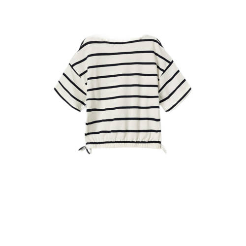 name it KIDS gestreept T-shirt NKFFUNION ecru zwart Meisjes Katoen Ronde hals 116