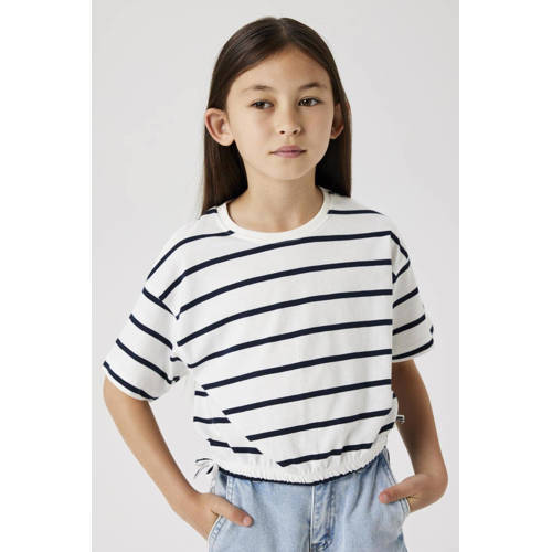 NAME IT KIDS gestreept T-shirt NKFFUNION ecru/zwart Meisjes Katoen Ronde hals - maat 146/152 afbeelding