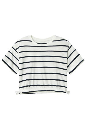 gestreept T-shirt NKFFUNION ecru/zwart
