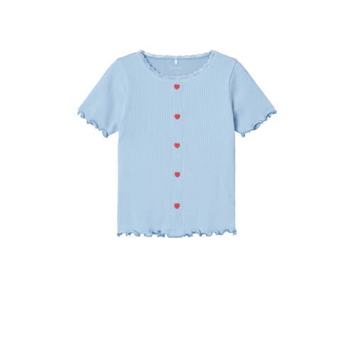 NAME IT KIDS T-shirt NKFFRAKKI lichtblauw Meisjes Katoen Ronde hals Effen - 116