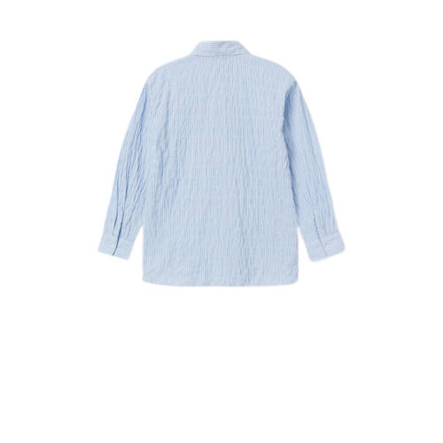 Name it KIDS gestreepte blouse NKFDUSTRIPES lichtblauw wit Meisjes Stretchkatoen Klassieke kraag 122 128