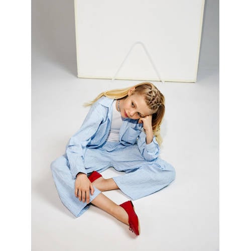 name it KIDS gestreepte blouse NKFDUSTRIPES lichtblauw wit Meisjes Stretchkatoen Klassieke kraag 116