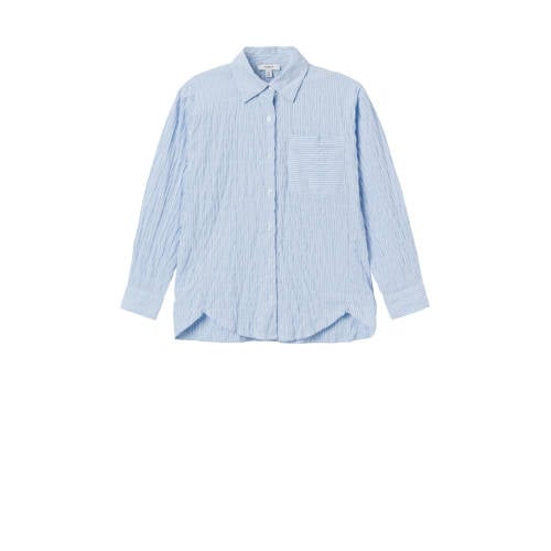 NAME IT KIDS gestreepte blouse NKFDUSTRIPES lichtblauw/wit Meisjes Stretchkatoen Klassieke kraag - 116