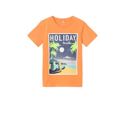 NAME IT KIDS T-shirt NKMZEFREDE met printopdruk oranje Jongens Katoen Ronde hals