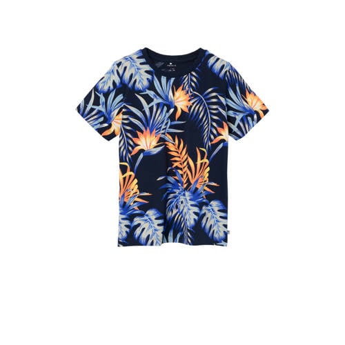 NAME IT KIDS T-shirt NKMFLANKO met all over print donkerblauw/blauw/oranje Jongens Katoen Ronde hals