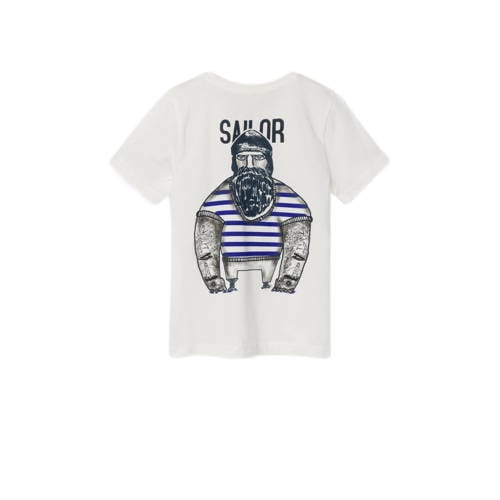 name it KIDS T-shirt NKMFALIKSEN met backprint offwhite Wit Jongens Katoen Ronde hals 116