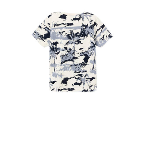 name it KIDS T-shirt NKMZANULLE met all over print ecru blauw Jongens Katoen Ronde hals 116
