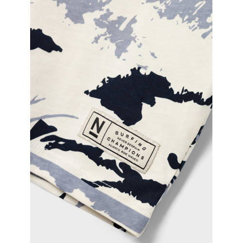 name it KIDS T-shirt NKMZANULLE met all over print ecru blauw Jongens Katoen Ronde hals 116