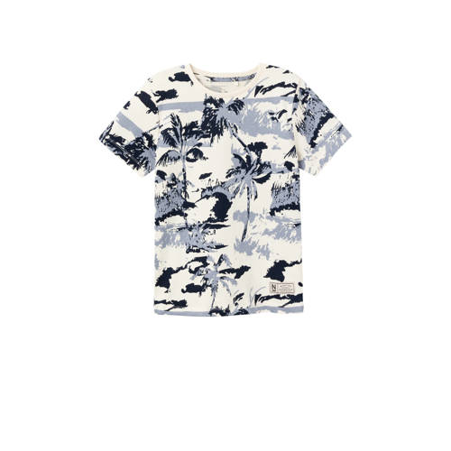 NAME IT KIDS T-shirt NKMZANULLE met all over print ecru/blauw Jongens Katoen Ronde hals