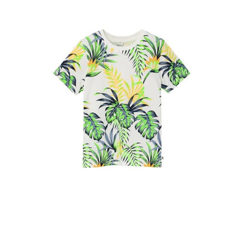 NAME IT KIDS T-shirt NKMFLANKO met all over print offwhite/groen/geel Ecru Jongens Katoen Ronde hals
