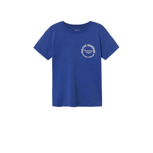 NAME IT KIDS T-shirt NKMFEMTEN met backprint hardblauw Jongens Katoen Ronde hals - 116