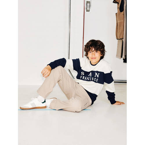 name it KIDS gestreepte sweater NKMFUNGI donkerblauw offwhite Streep 116
