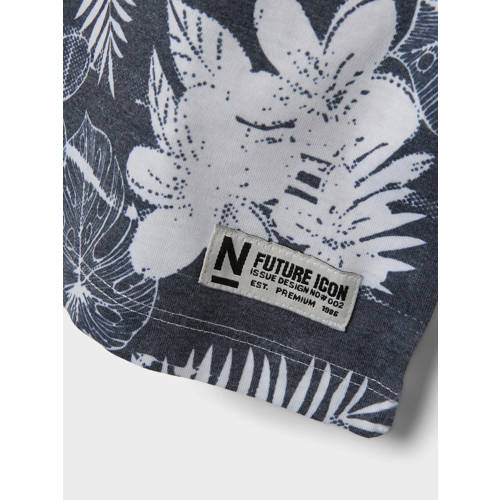 name it KIDS T-shirt NKMFILES met all over print donkerblauw wit Jongens Katoen Ronde hals 116