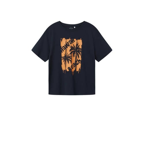 NAME IT KIDS T-shirt NKMVAGNO met printopdruk donkerblauw Jongens Katoen Ronde hals - 116