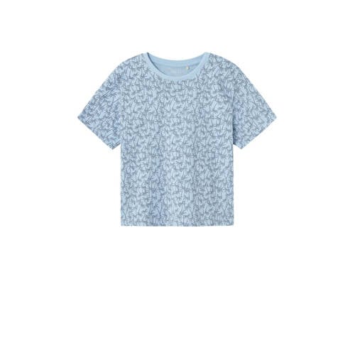 NAME IT KIDS T-shirt NKMVALTHER met all over print blauw Jongens Katoen Ronde hals