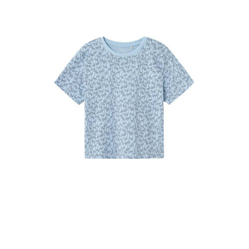 NAME IT KIDS T-shirt NKMVALTHER met all over print blauw Jongens Biologisch katoen Ronde hals