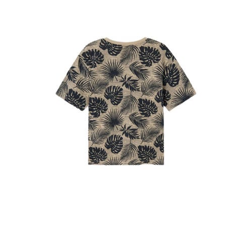 name it KIDS T-shirt NKMVALTHER met all over print beige zwart Jongens Katoen Ronde hals 116