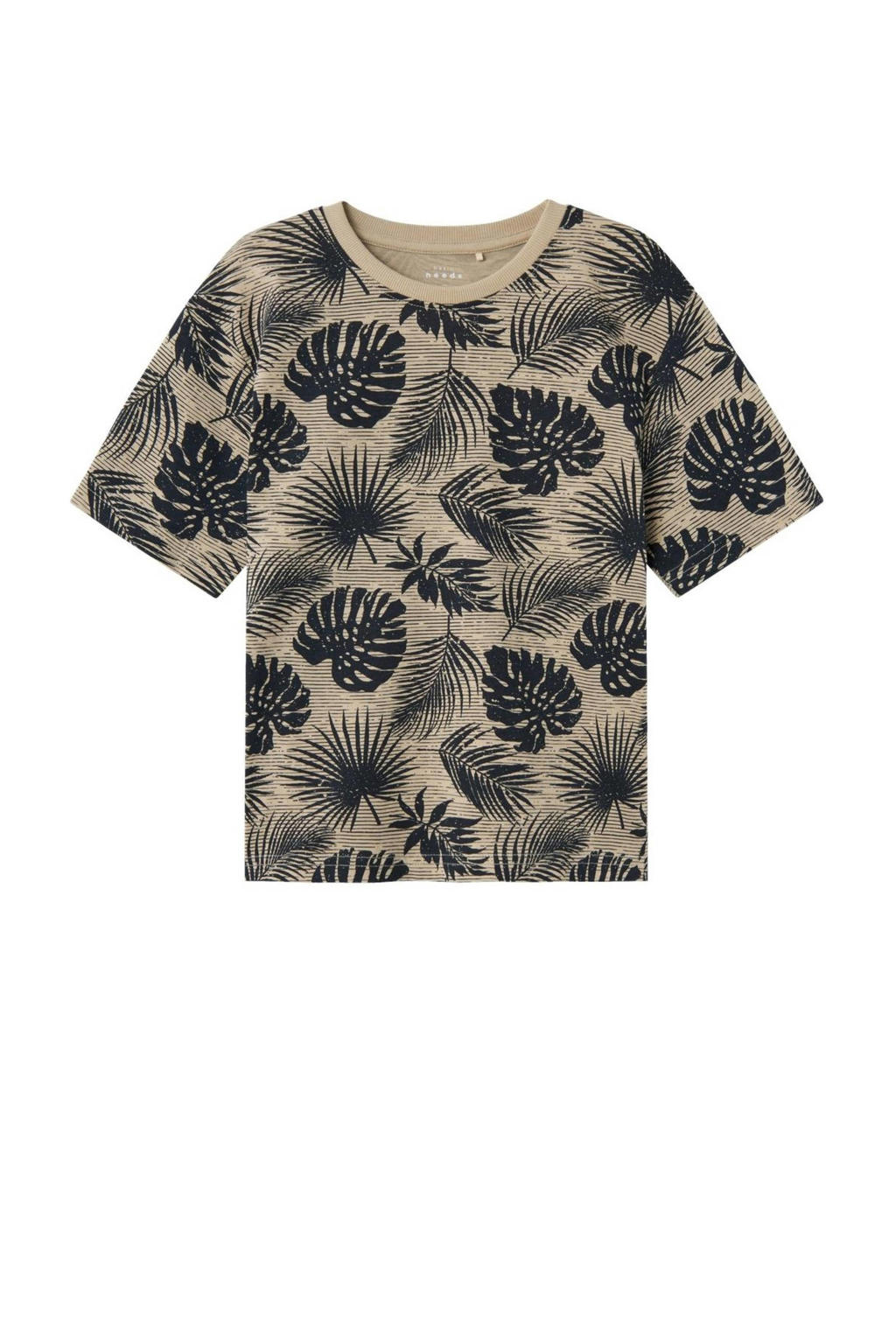 Beige en zwarte jongens NAME IT KIDS T-shirt van katoen met korte mouwen en ronde hals