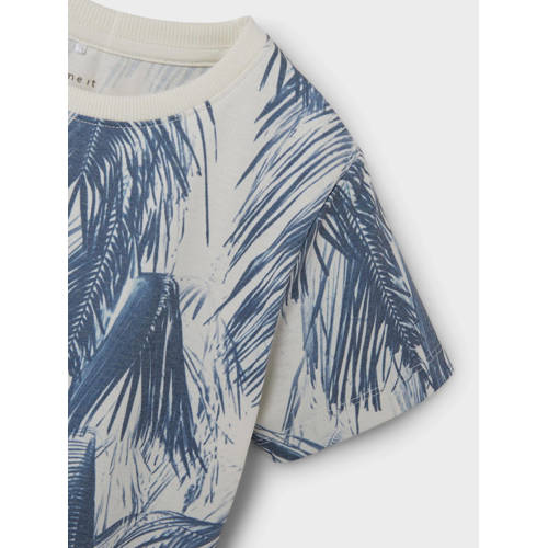 name it KIDS T-shirt NKMFILES met all over print blauw ecru Jongens Katoen Ronde hals 116