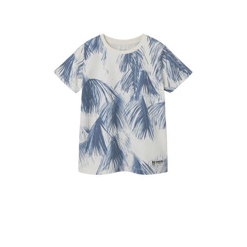 NAME IT KIDS T-shirt NKMFILES met all over print blauw/ecru Jongens Katoen Ronde hals