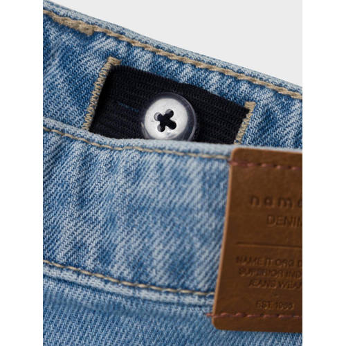 name it KIDS regular fit denim short NKFROSE met all over print light blue denim Korte broek Blauw Jongens Meisjes Stretchdenim 134
