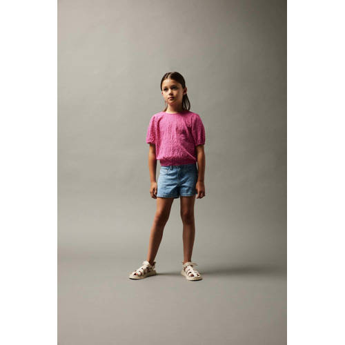 name it KIDS regular fit denim short NKFROSE met all over print light blue denim Korte broek Blauw Jongens Meisjes Stretchdenim 134