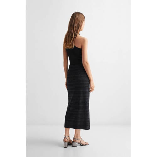 Mango Kids gestreepte rok zwart Meisjes Polyamide Streep 152(XXS)