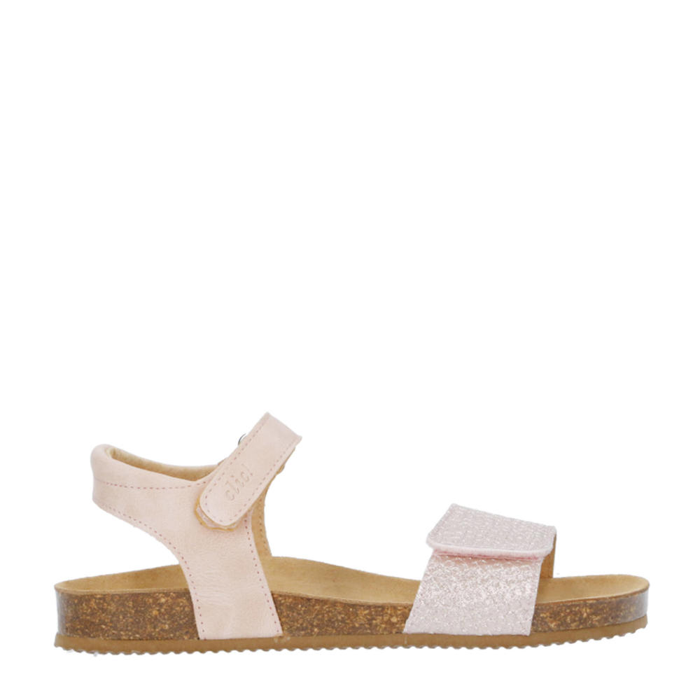 Lichtroze meisjes Clic! leren sandalen met klittenband en effen